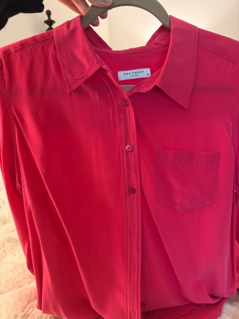 Equipment Vibrant Pink Silk Button-Down Blouse